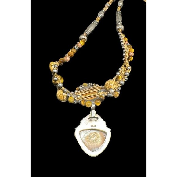 Vintage Southwestern Sterling Silver, Jasper, and Moonstone Necklace Ethnic - Picture 5 of 7
